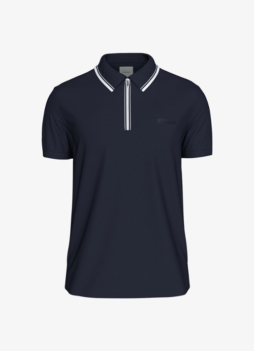 Calvin Klein Regular fit polo met halve rits - voorkant 5 dark sapphire-cef