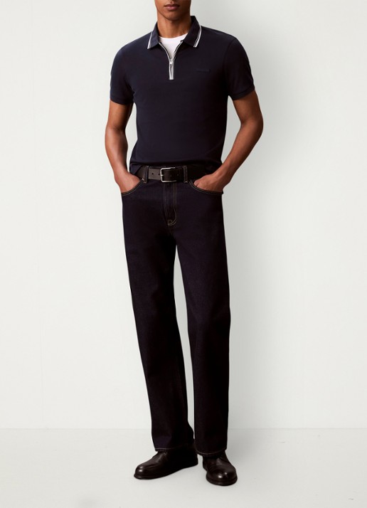 Calvin Klein Regular fit polo met halve rits - voorkant 6 dark sapphire-cef