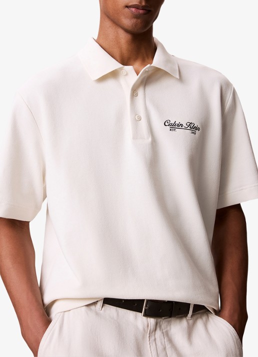Calvin Klein Regular fit polo met logoborduring - detail 2 ivoor