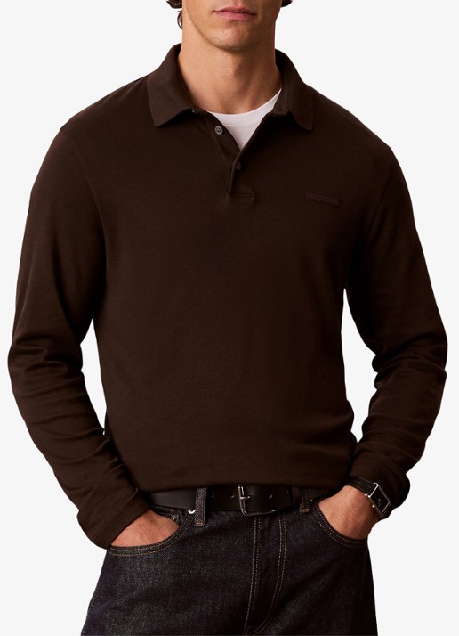 Calvin Klein Regular fit polo met logoborduring - detail 3 donkerbruin