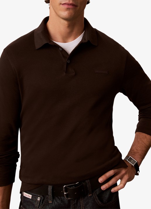 Calvin Klein Regular fit polo met logoborduring - detail 5 donkerbruin