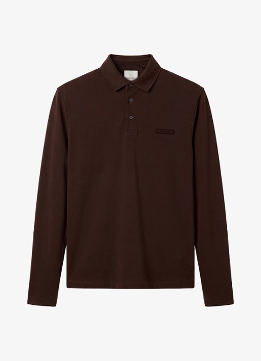 Calvin Klein Regular fit polo met logoborduring - voorkant donkerbruin
