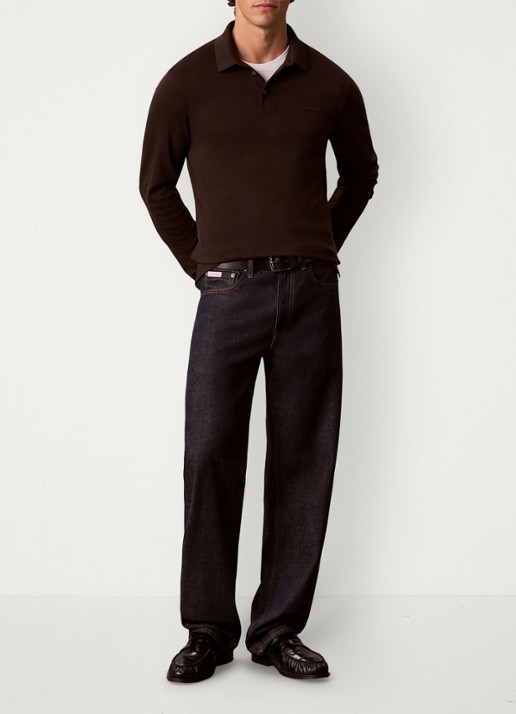 Calvin Klein Regular fit polo met logoborduring - voorkant 2 donkerbruin