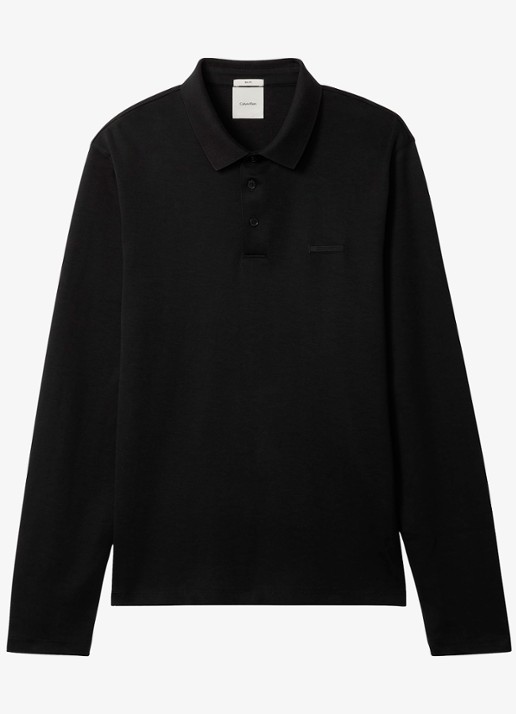 Calvin Klein Regular fit polo met logoborduring - voorkant zwart