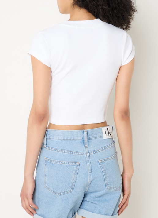 Calvin Klein Ribgebreid cropped T-shirt met logoborduring - achterkant 4 wit