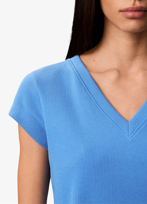 Calvin Klein Ribgebreid cropped T-shirt met V-hals - detail 5 marina-cg1 /  blauw