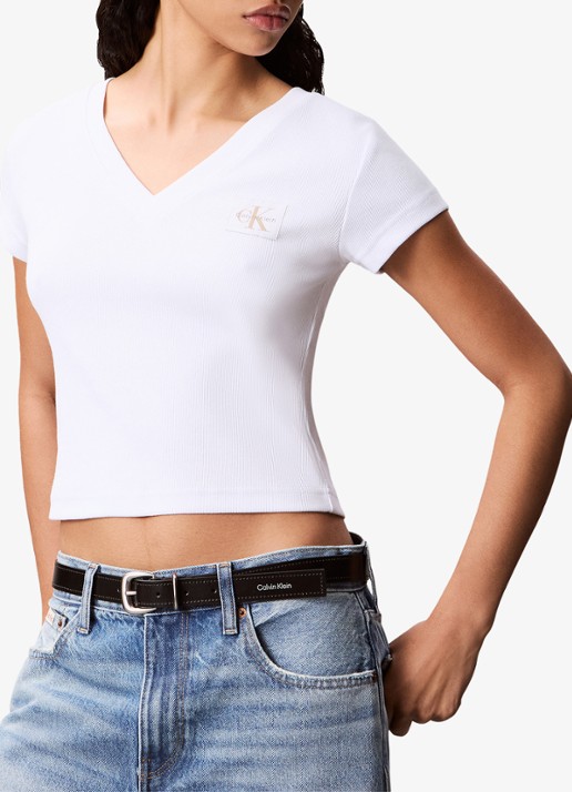Calvin Klein Ribgebreid cropped T-shirt met V-hals