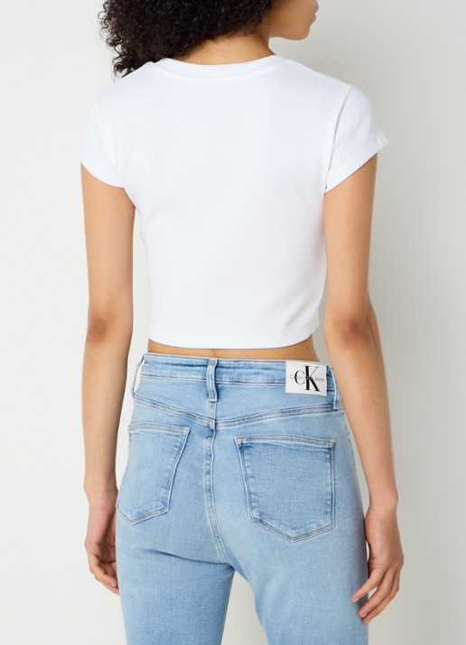 Calvin Klein Ribgebreide crop top met logo - achterkant 4 wit