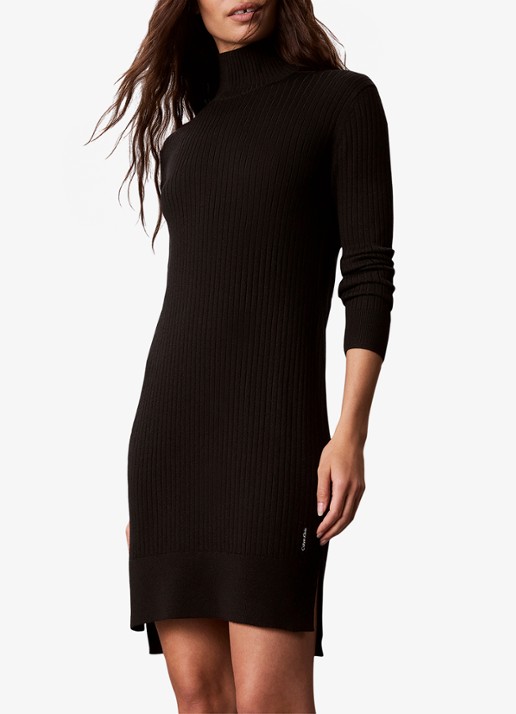 Calvin Klein Ribgebreide mini trui-jurk van merinowol met split