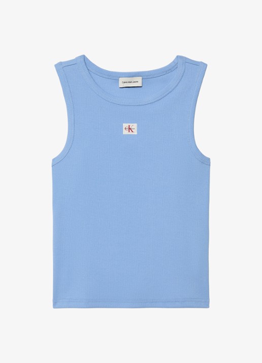 Calvin Klein Ribgebreide tanktop met logo - voorkant 2 blauw