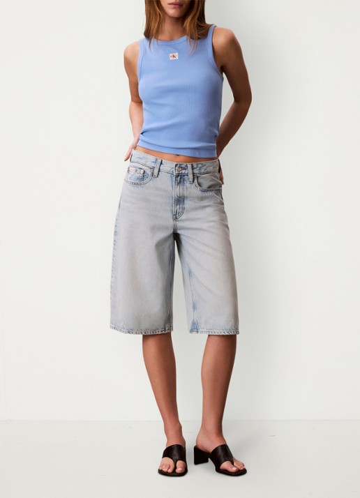 Calvin Klein Ribgebreide tanktop met logo - voorkant 3 blauw