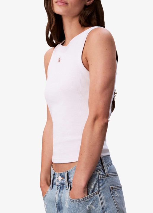 Calvin Klein Ribgebreide tanktop met logo - detail 3 wit