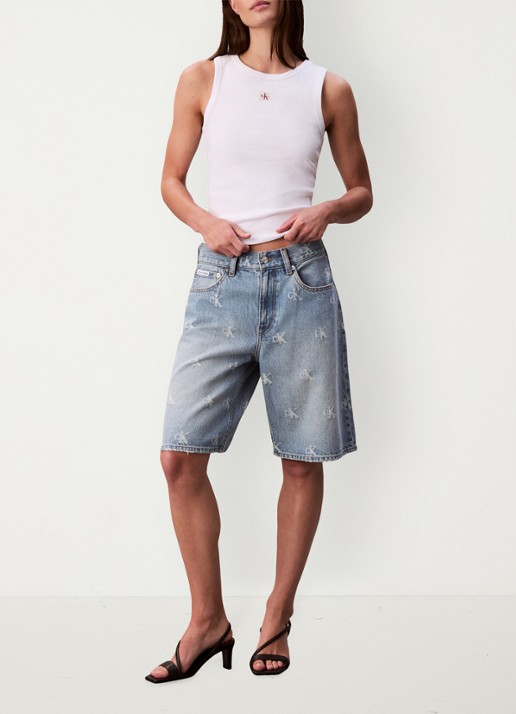 Calvin Klein Ribgebreide tanktop met logo - voorkant 6 wit