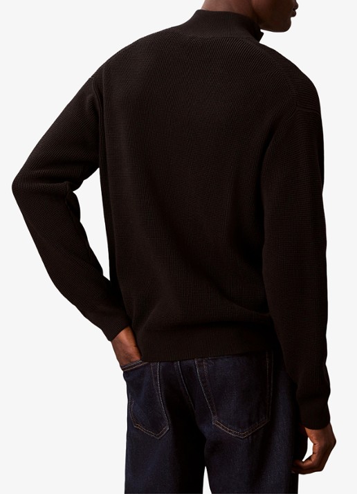 Calvin Klein Ribgebreide trui met halve rits  - achterkant 3 zwart