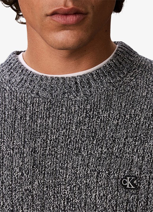Calvin Klein Ribgebreide trui met logo - detail 4 middengrijs