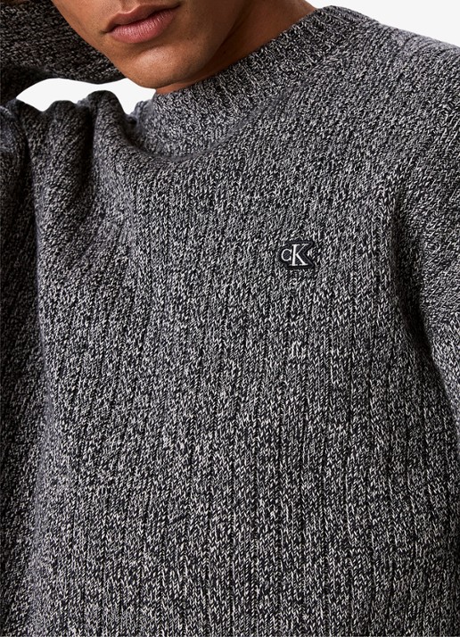Calvin Klein Ribgebreide trui met logo - detail 6 middengrijs