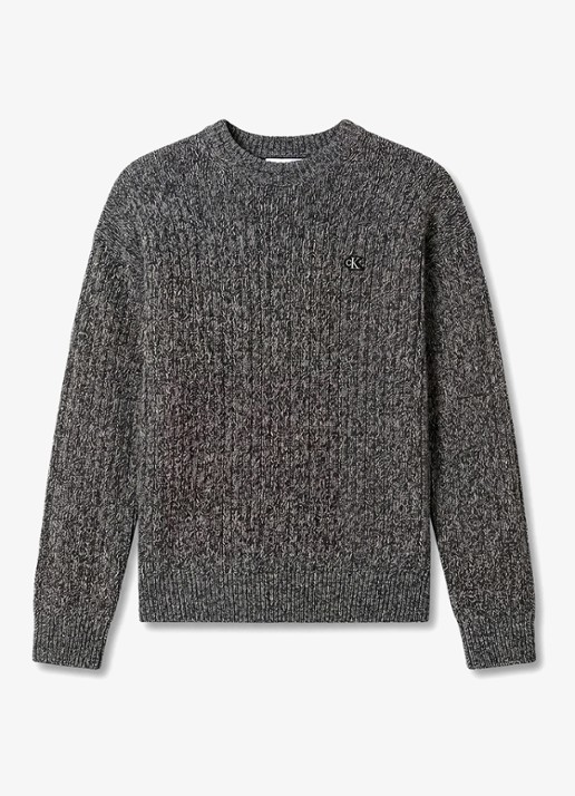 Calvin Klein Ribgebreide trui met logo - voorkant middengrijs