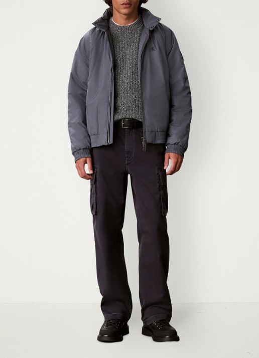 Calvin Klein Ribgebreide trui met logo - voorkant 2 middengrijs