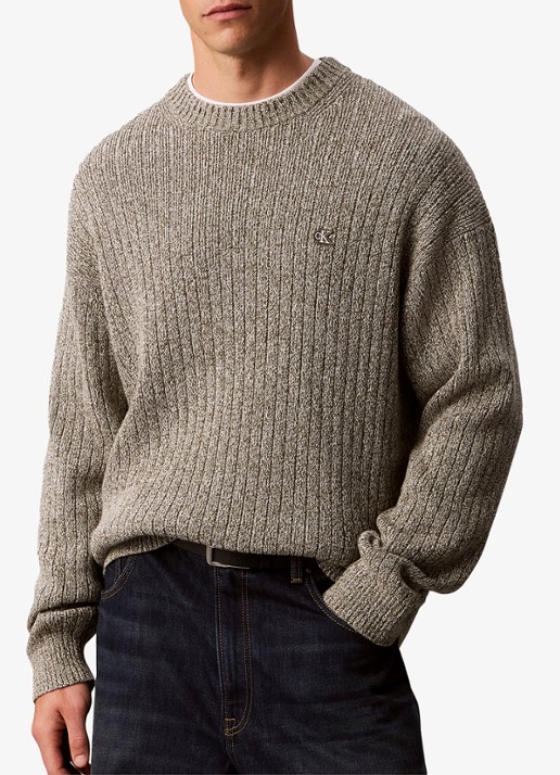 Calvin Klein Ribgebreide trui met logo - detail olijfgroen