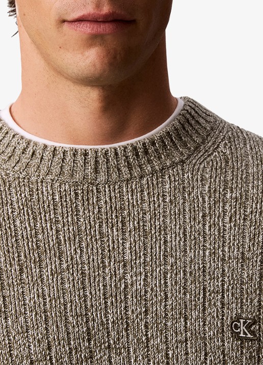 Calvin Klein Ribgebreide trui met logo - detail 3 olijfgroen