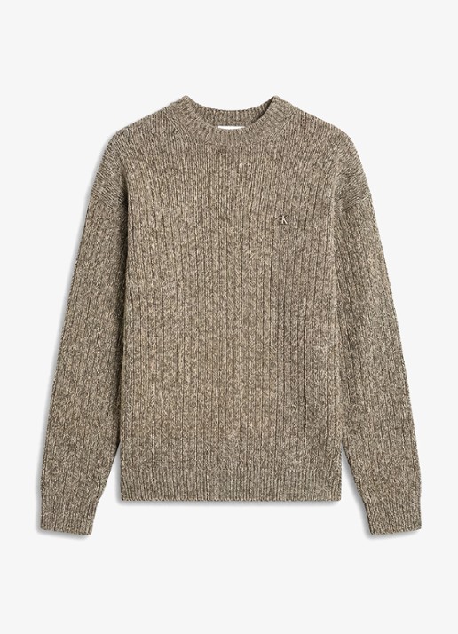 Calvin Klein Ribgebreide trui met logo - voorkant 4 olijfgroen
