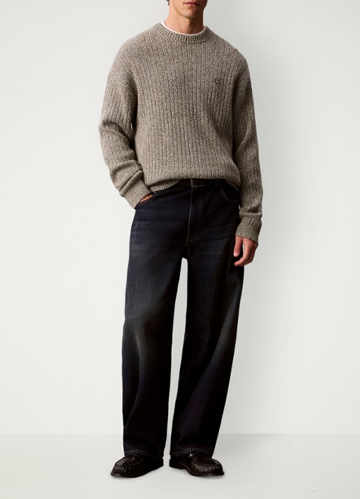 Calvin Klein Ribgebreide trui met logo - voorkant 5 olijfgroen