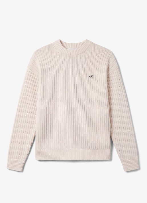 Calvin Klein Ribgebreide trui met logo - voorkant 4 ivoor