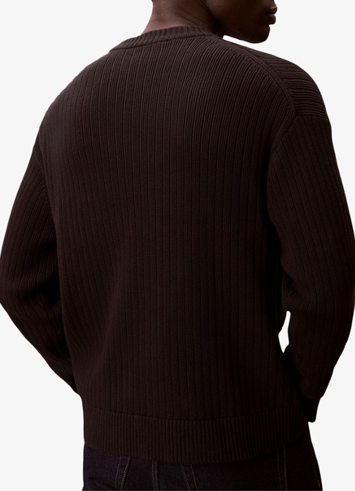 Calvin Klein Ribgebreide trui met logoborduring - achterkant 6 zwart