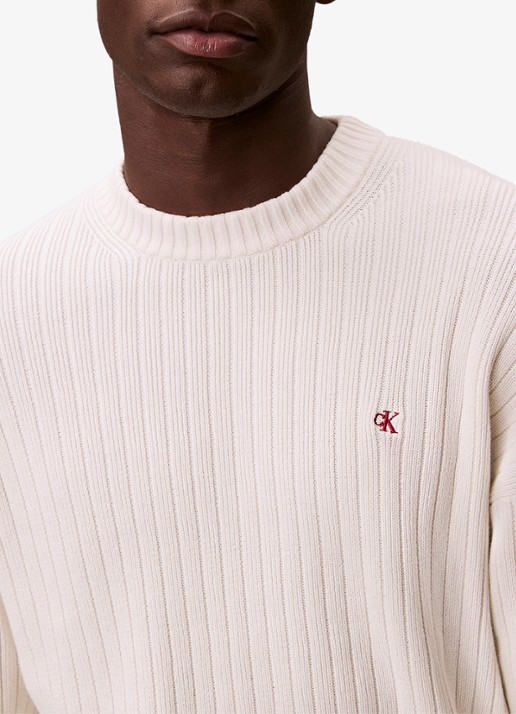 Calvin Klein Ribgebreide trui met logoborduring - detail 5 ivoor