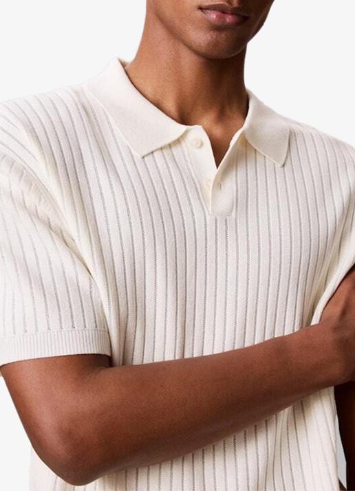Calvin Klein Ribgebreide trui met polokraag - detail 6 tofu-yas /  wit