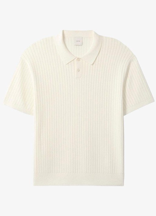 Calvin Klein Ribgebreide trui met polokraag - voorkant 2 tofu-yas /  wit