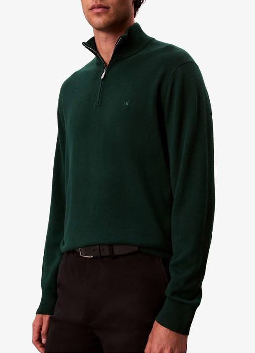 Calvin Klein Schipperstrui van wol met halve rits - detail 3 groen