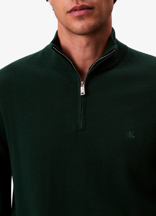 Calvin Klein Schipperstrui van wol met halve rits - detail 4 groen