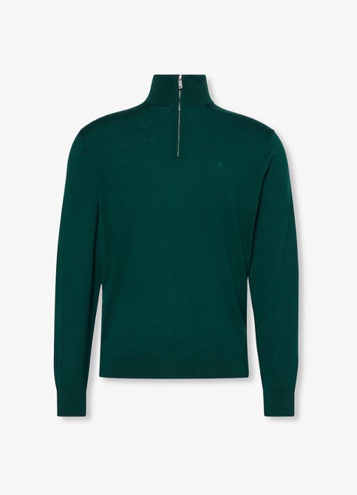 Calvin Klein Schipperstrui van wol met halve rits - voorkant 5 groen