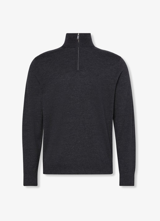 Calvin Klein Schipperstrui van wol met halve rits - voorkant 4 zwart