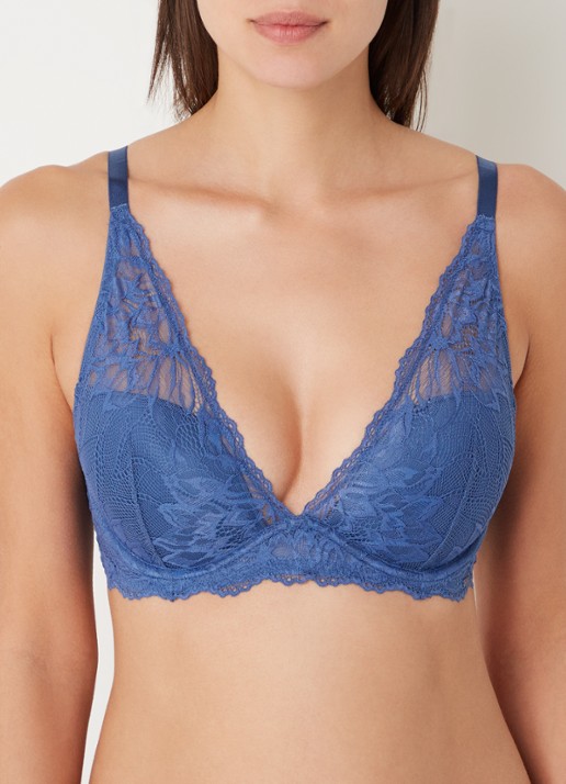 Calvin Klein Seductive Comfort voorgevormde plunge bh met overlay van kant - detail 2 donkerblauw