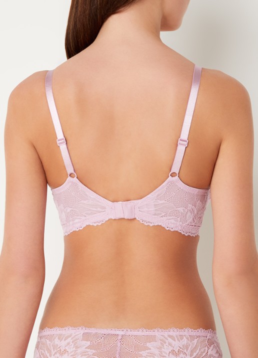 Calvin Klein Seductive Comfort voorgevormde plunge bh met overlay van kant - achterkant roze