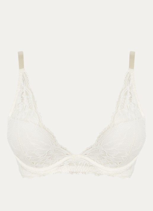 Calvin Klein Seductive Comfort voorgevormde plunge bh met overlay van kant - voorkant 4 gebroken wit