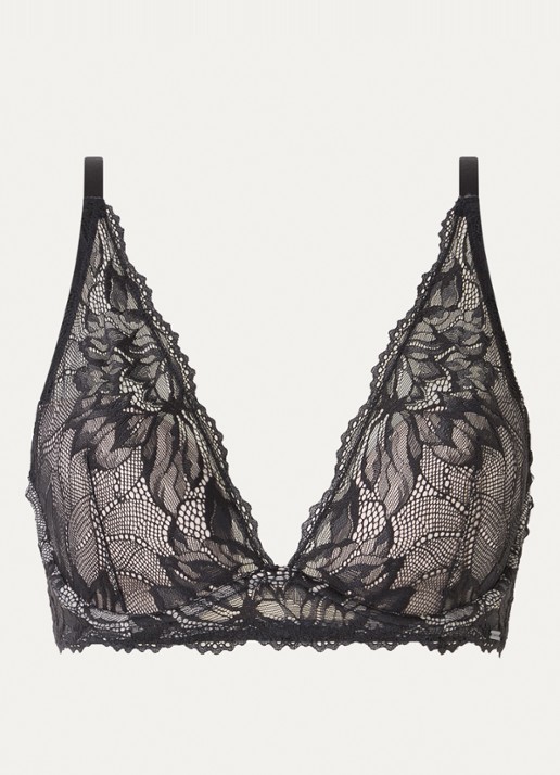 Calvin Klein Seductive Comfort voorgevormde plunge bh met overlay van kant - voorkant 8 zwart
