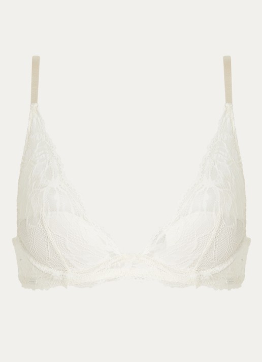 Calvin Klein Seductive Comfort voorgevormde plunge bh met overlay van kant - voorkant 2 ivoor