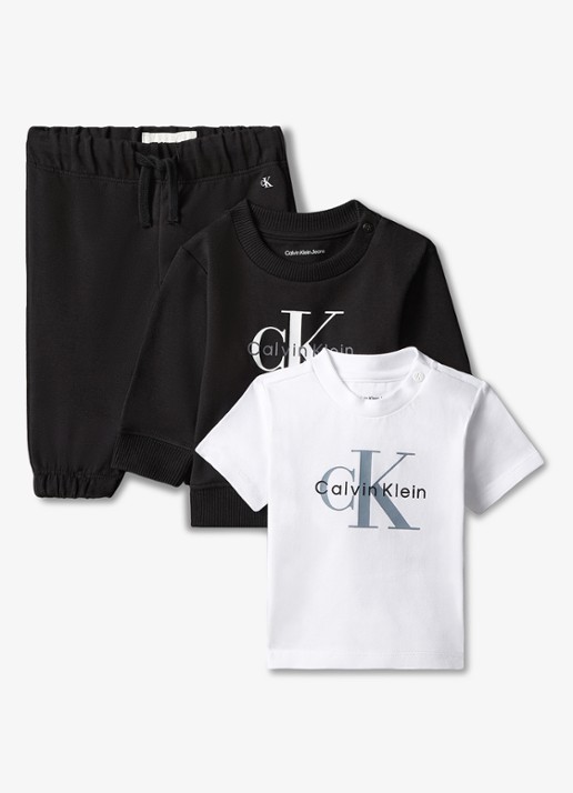 Calvin Klein Set van joggingbroek met trui en T-shirt in giftbox 2-delig - voorkant 2 zwart