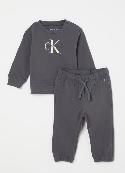 Calvin Klein Set van sweater en joggingbroek 2-delig - voorkant donkergrijs