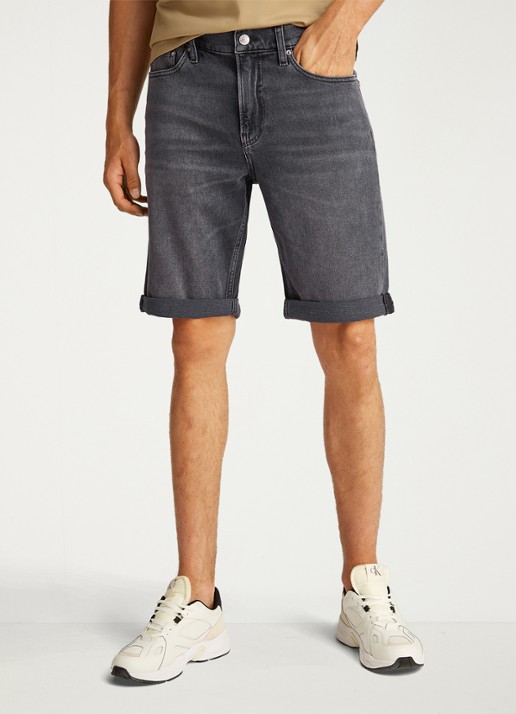 Calvin Klein Slim fit korte broek van denim met gekleurde wassing - detail 4 antraciet