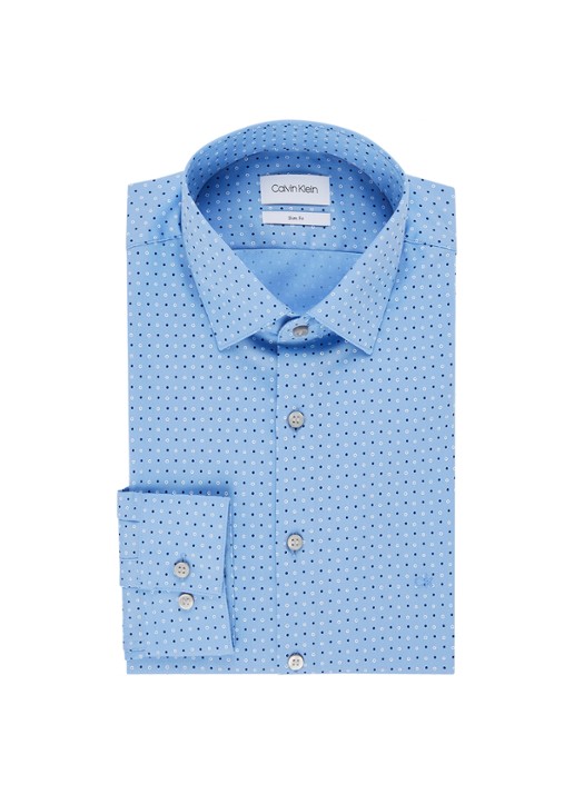Calvin Klein Slim fit overhemd met stippendessin - voorkant 3 blauw