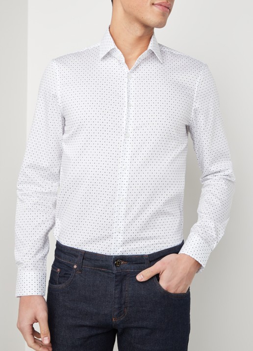 Calvin Klein Slim fit overhemd met stippendessin - detail 4 lichtblauw