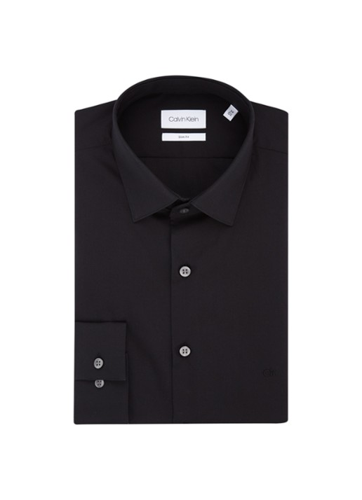 Calvin Klein Slim fit overhemd met stretch - voorkant 4 zwart