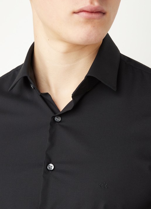 Calvin Klein Slim fit overhemd met stretch - detail 3 zwart