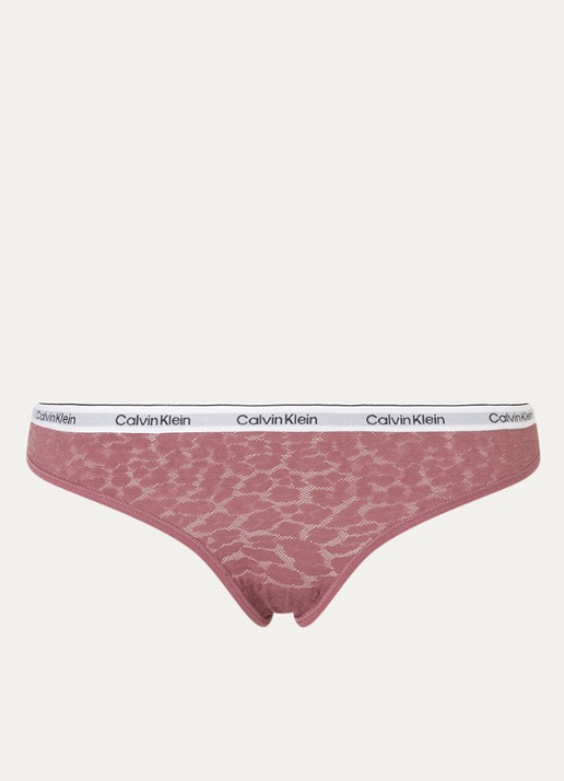 Calvin Klein Slip van mesh met panterprint - voorkant donkerroze
