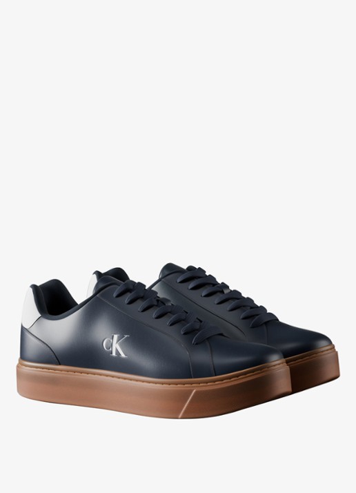 Calvin Klein Sneaker van leer met logo - voorkant 3 calvin navy/off white/gum-0zv / blauw
