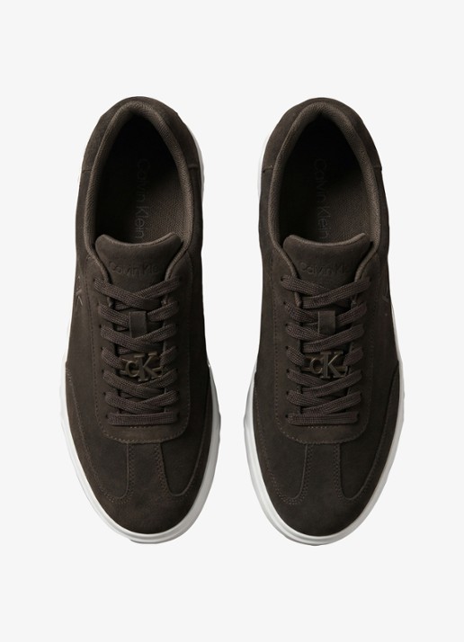 Calvin Klein Sneaker van suède - voorkant 2 donkerbruin